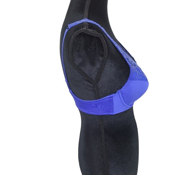 Mod by Parfait Womens 32C  Blue Lace Push Up Bra Lingerie Sexy Padded Plunging - Picture 2 of 11